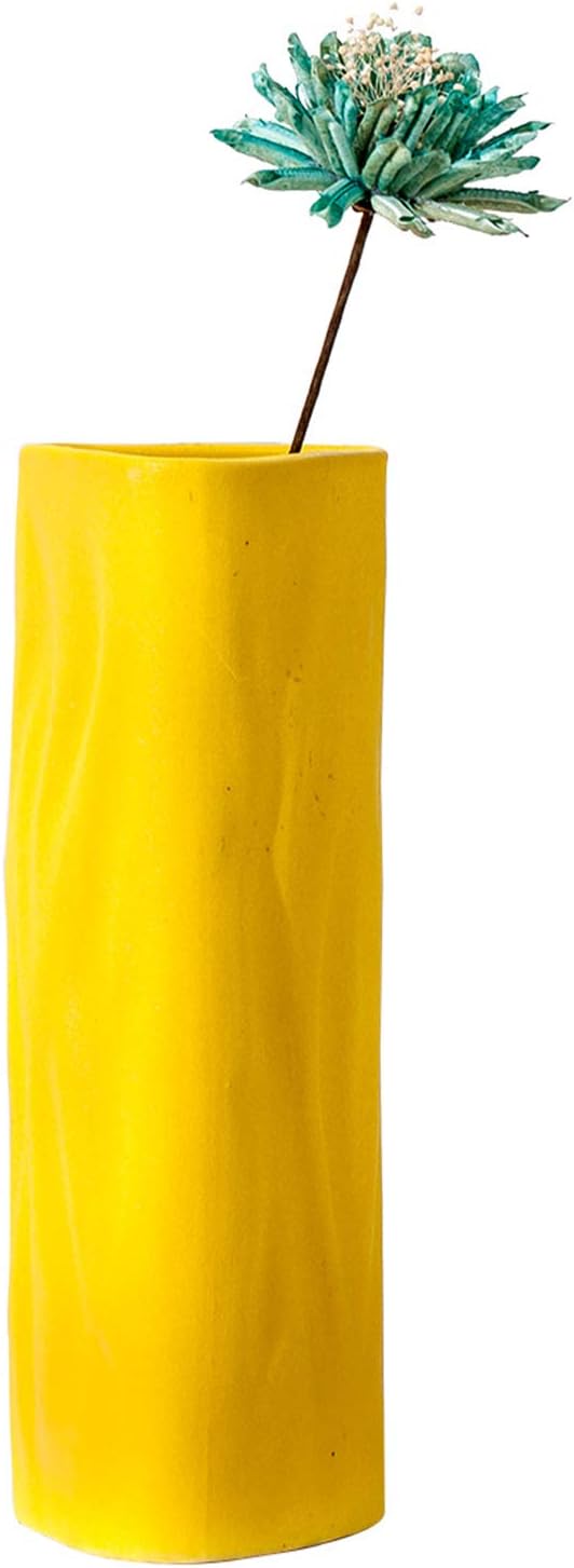 Daveinmic 9 inch High Ceramic Flower Vases Pure Yellow Color Elegant Vase for Home Decor Wedding Party Decorative Vase (Yellow)