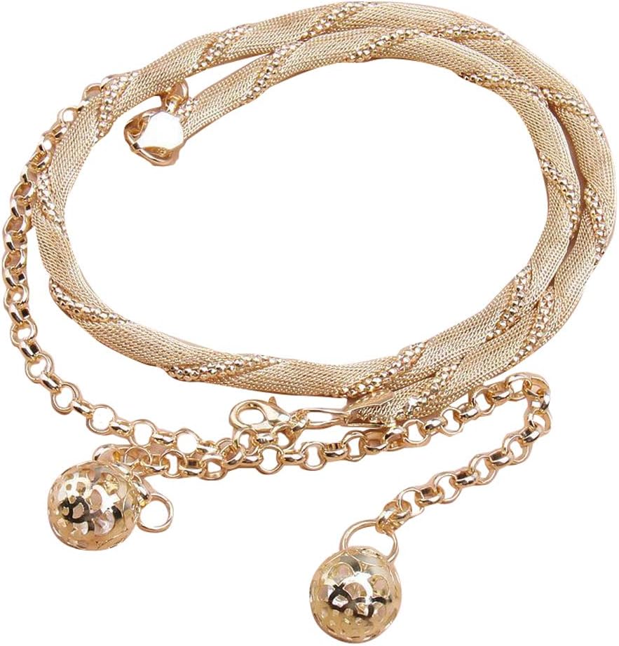 Womens Fashion Metal Waist Chain Slim Waistband Belt Chain with Hollow Ball Dress/Sweater/Coat Body Chain Wedding Belt