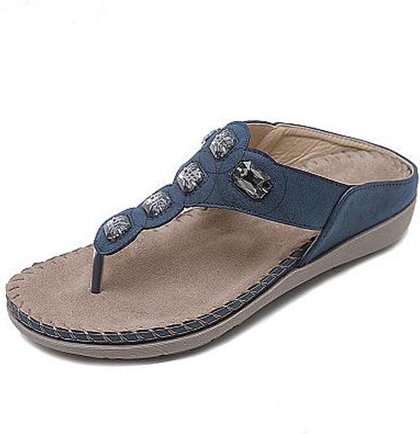 GIY Women's Bohemian Flat Flip Flops Sandals with Rhinestone Comfort Platform Summer Beach Thong