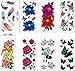 COKOHAPPY Temporary Tattoos for Women Teens Girls - 8 Sheets Fake Tattoos Flower Sticker for Arm Shoulders Waist Chest & Back - Night Show Girls Flash Tattoos Waterproof Large Transfers