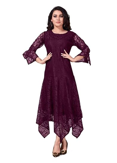 Buy Dharmi Enterprise Women S Western 3 4 Sleeveless One Piece Net Cotton Gown High Low Dress For Girls X Large At Amazon In