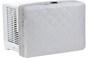 Demao Grey Window AC Covers for Inside, 21" × 15"× 3.5" Heavy Duty Cotton Padding, Keep Warm&Dust Proof Window AC Unit Protector for All Seasons，Universal Fit with Drawstring & Adjustable Strap