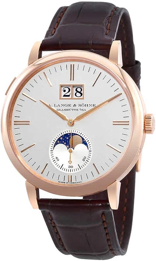 Amazon Com A Lange Sohne Saxonia 18kt Rose Gold Moon Phase Automatic Silver Dial Men S Watch 384 032 Watches