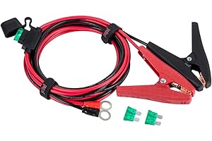 YCIND Battery Alligator Clips Clamp Clip-on to 3/8" Ring Eyelet Terminal Boost Cable Heavy Duty 30A Fuse 12V/24V 12AWG Cord 10Ft