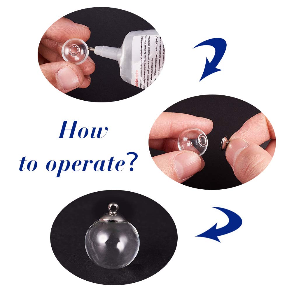 60Pcs Clear Glass Globe Beads - 16mm Blown Glass Balls With Brass Caps For Jewelry Making