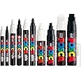 Posca Paint Marker Mixed Size Black&White Marker Pack (Set of 10) , Mitsubishi Uni Poster Color Marking Pen PC-1M, PC-3M, PC-5M, PC-8K, PC-17K + Loconeko Original Manual Set