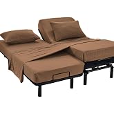 Kingnex Striped Split California King Sheets Sets for Adjustable Bed with Deep Pocket 5 Pieces Include 2 Cali Twin XL Fitted Sheets 1 Flat Sheet 2 King Size Pillowcases Coffee