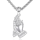 AINFQY Praying Hands Necklace for Men Women Sterling Silver Gifts Serenity Prayer Hands Necklace Jewelry