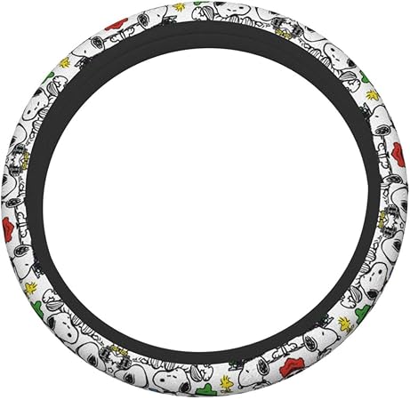 Amazon スヌーピー ステアリングホイールカバー滑り止め耐久性弾性15インチファッションユニバーサルステアリングホイールプロテクターカーアクセサリーほとんどの車両車とsuvに適しています 車 バイク 車 バイク