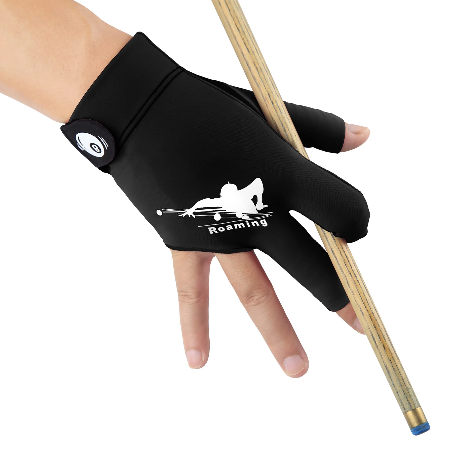 Roaming Quick-Dry Breathable Billiard Shooters Carom Pool Snooker Cue Sport Glove Fits on Right Hand (Black-Right Hand, S/M) — image 1