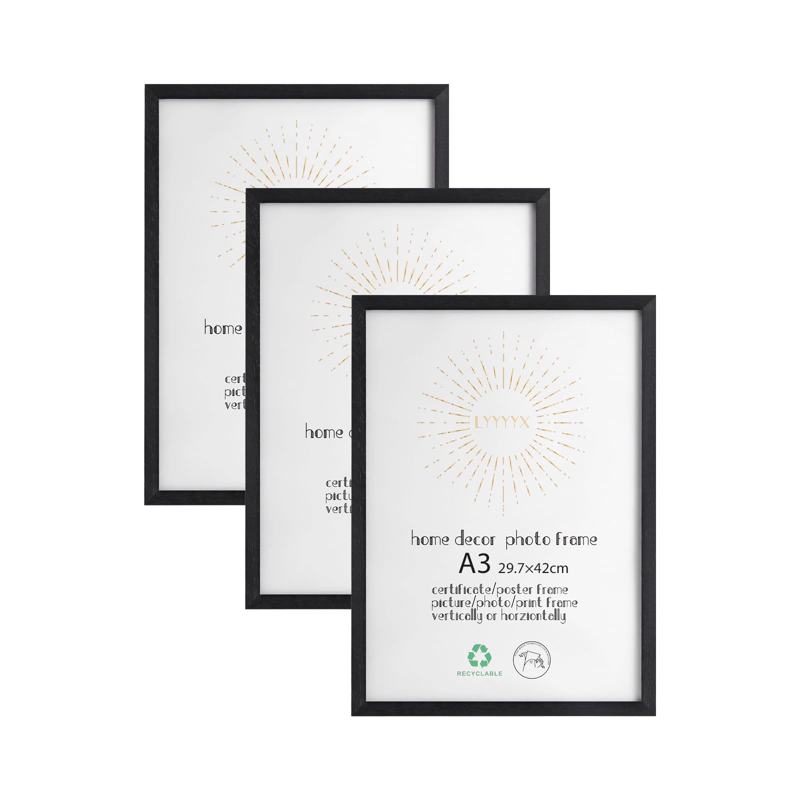 LYYYX Photo Frame A3 with Plexi Glass for Wall Mounting Display Picture Frame Set of 3 Made of Solid Wood For Photos, Posters, Puzzles — image 1