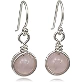 Sterling Silver Rose Quartz Drop Earrings, Handmade Natural Gemstone Dangle Jewelry