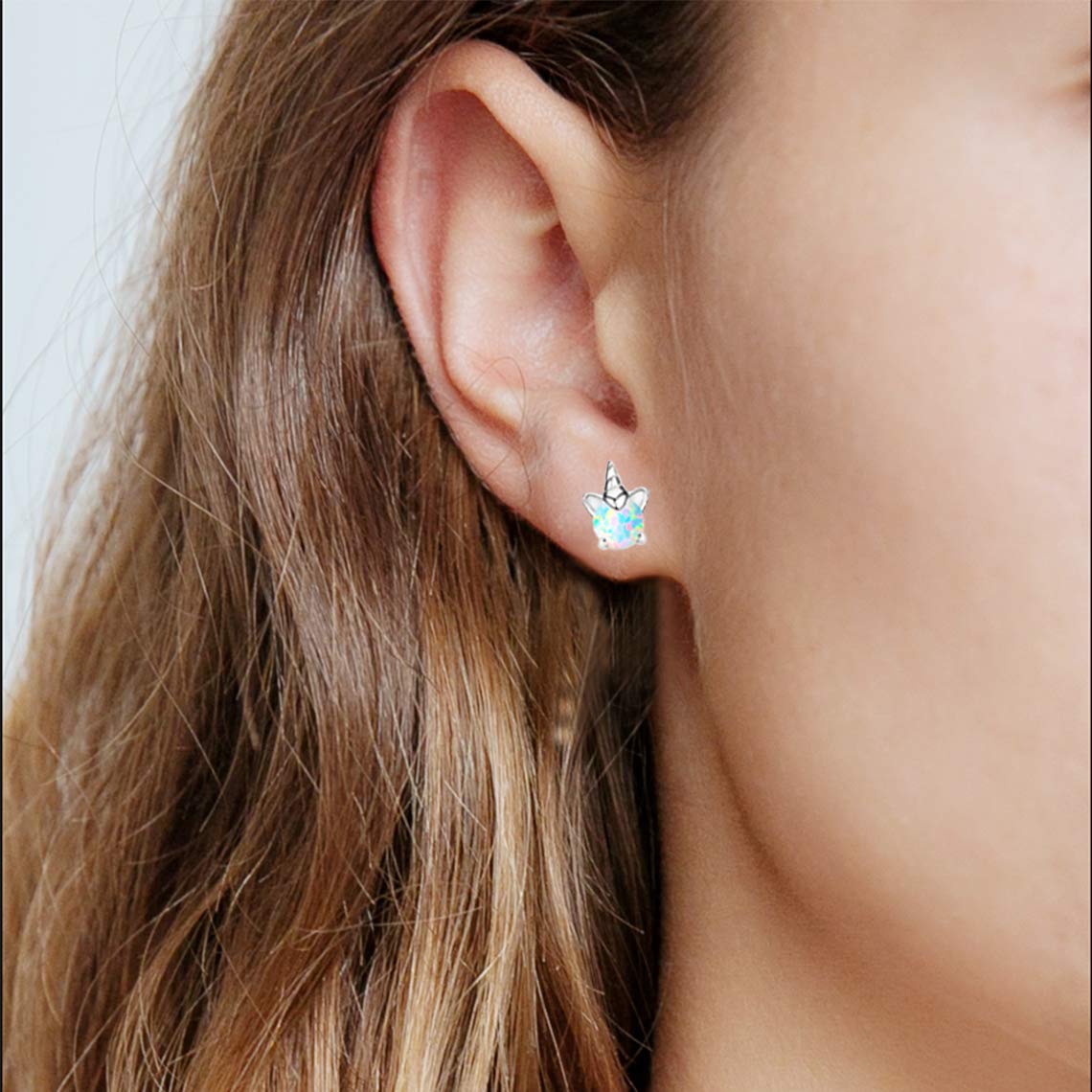 Unicorn Earrings for Girls, Hypoallergenic Fire Opal Stud Earrings ARSKRO S925 Sterling Silver with Gold Mini Tiny Cute Earring Jewelry Gifts for Kids Women