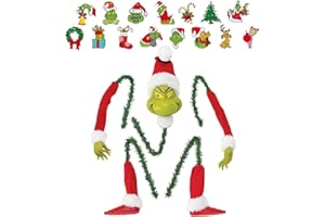 HIDLY Vintage Christmas Tree Topper Decor, Elf Stuffed Stuck Garland, Green