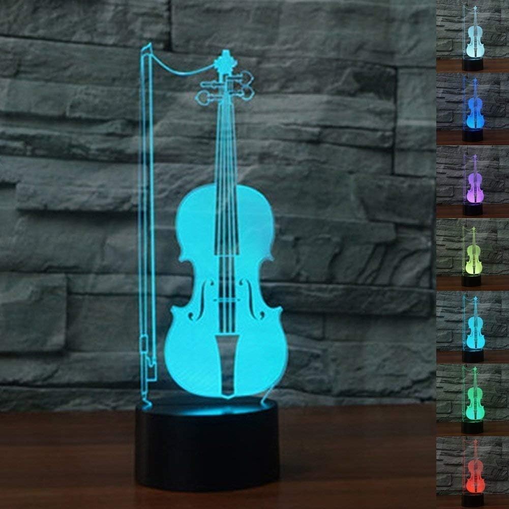 HPBN83D Cello Night Light USB Touch Switch Decor Table Desk Optical Illusion Lamps 7 Color Changing Lights LED Table Lamp Xmas Home Love Brithday Children Kids Decor Toy Gift