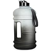 TOOFEEL 2 Liter Water Bottles - Half Gallon Water Bottle BPA Free - Ideal for Gym, Big Water Jug, Reusable Sports Bottle with Measurements Marked Drink Container - 2.2L 74oz White Black Water Jugs