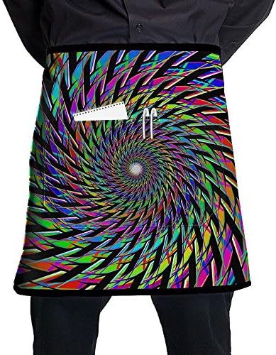 Waist Short Apron Half Chef Apron Psychedelic Kaleidoscope Spiral Cooking Apron With Pockets Home Kitchen Cooking Pinafore