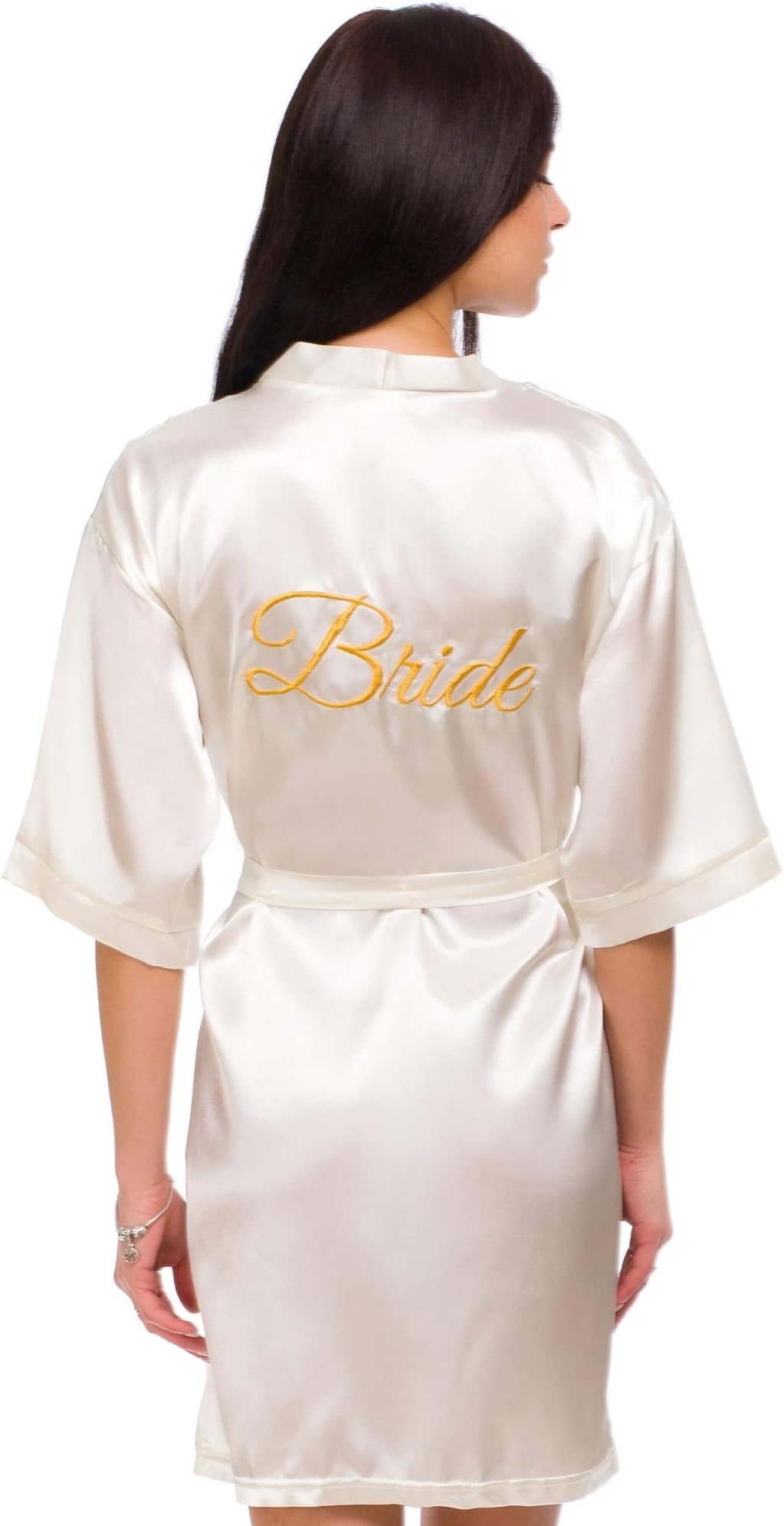 Satin Bridesmaids Kimono Robes with Bride, Bridesmaid, Maid of Honor or Flower Girl Title Embroidered in Gold