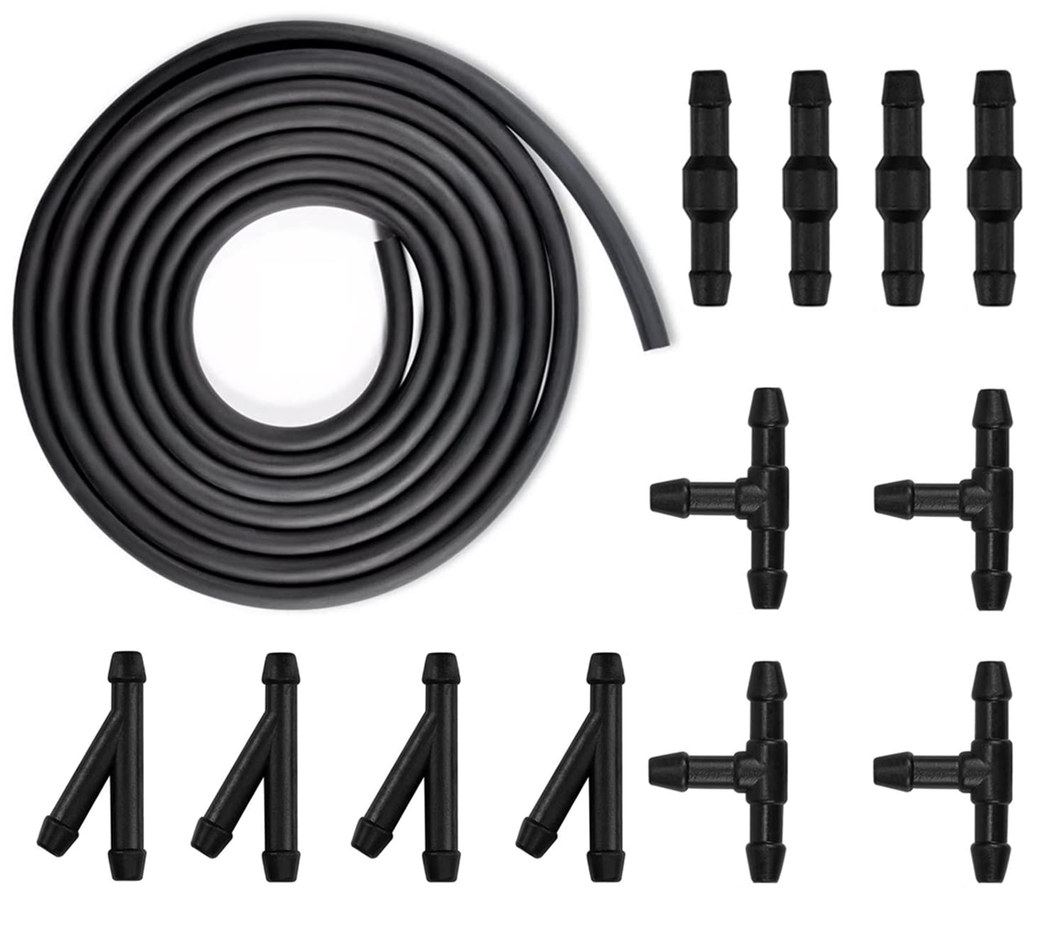 YIXISI 4m Car Windshield Washer Hose Kit, Black, Universal Windscreen Washer Hose, Silicone Rubber, 12 PCS Hose Connectors (Y I T-Type), Connecting Car Water Pump and Nozzle