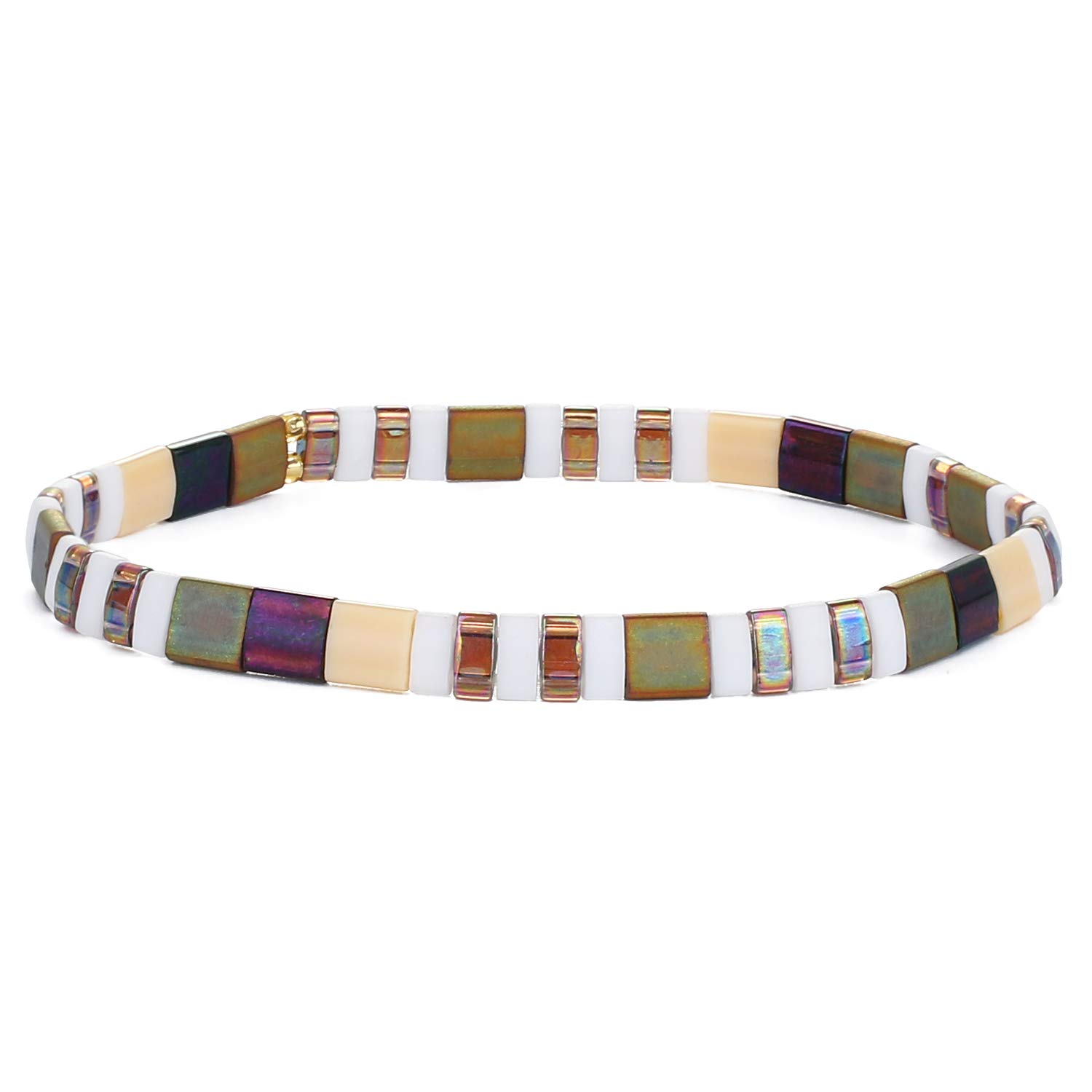 KELITCH Tila Beaded Stretch Bracelets Signle Strand Wrap Bracelets Mixed Friendship Bracelets - 05A