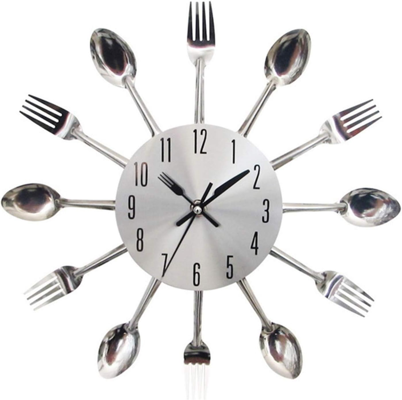 BCBKD 12 Inch Small Kitchen Wall Clocks with Spoons and Forks Great Home Decor and Nice Gifts Silver