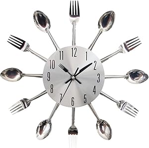 BCBKD 12 Inch Small Kitchen Wall Clocks with Spoons and Forks Great Home Decor and Nice Gifts Silver