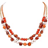 Coiris Layered Shell Beaded Necklaces for Women Handmade Boho Colored Bead Choker Necklace Holiday Style Costume Jewelry for Women