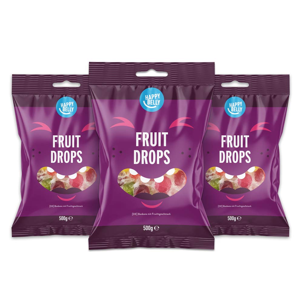 Amazon Brand - Happy Belly - Fruit Drops, 3x500g