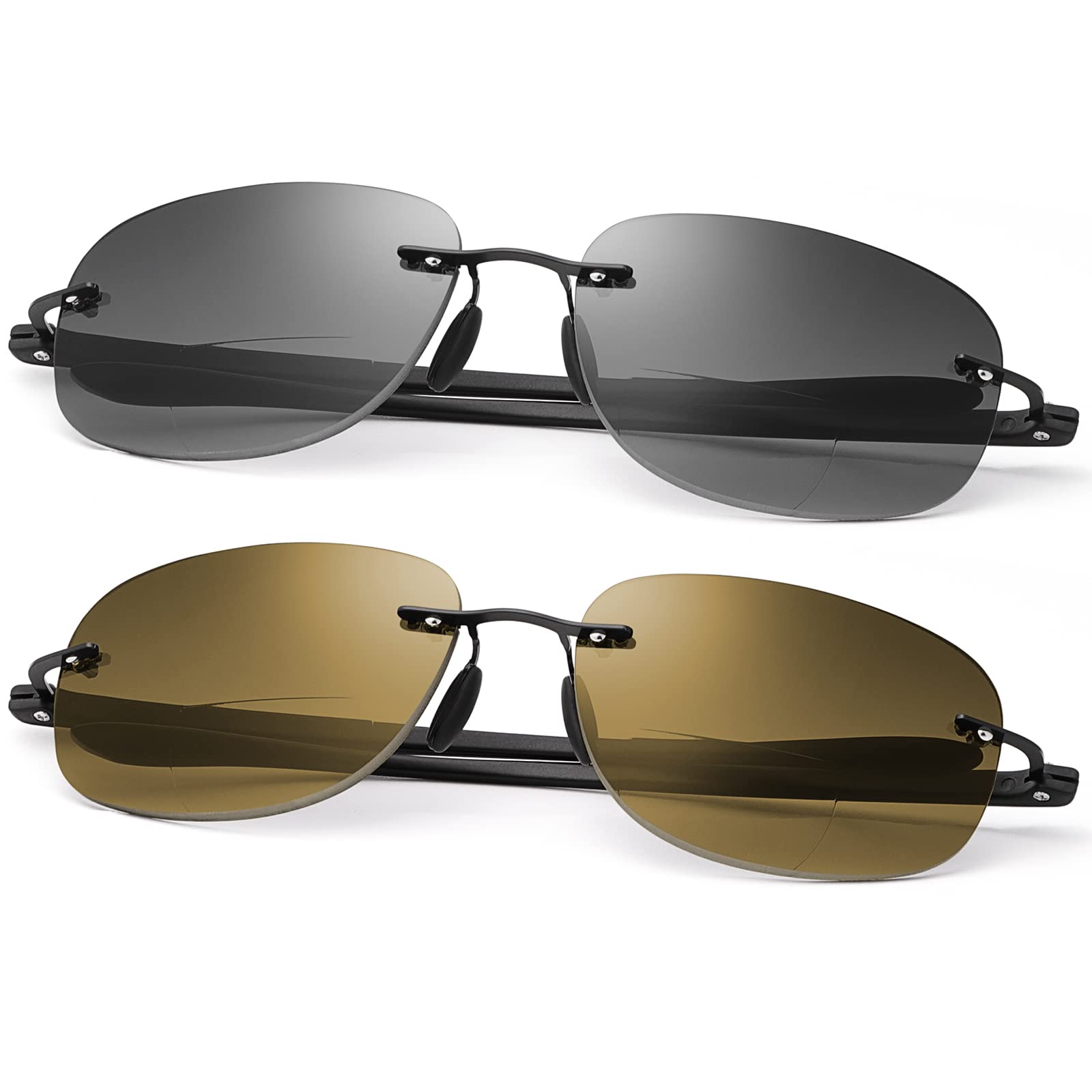 Unisex Rimless Bifocal Sun Readers Reading Glasses UV400 Protection Sport Sunglasses Blue Light Blocking Lightweight Eyewear for Men and Women Outdoor Driving Safety Eyeglasses Tinted Lens Shades