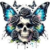 Fantasy Skull Rose Butterfly PVC Vinyl Car Decals Stickers Waterproof Self-Adhesive Decals for Cars, Laptops, Trucks, Motorcycles Wall Window Luggage Scratch Cover Door Decor Sticker