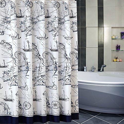 Ufelicity Bath Stall Size Heavy Duty Polyester Shower Curtain Mildew Resistant, Sea Theme waterproof Bath Curtain Washable with Holes, Navy Blue, 48x72
