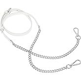 uxcell Adjustable Leather Chain Strap, 49" Genuine Leather Purse Chain Strap Replacement Handles for Women Crossbody Bag Handbag Shoulder Replacement Straps (White, Silver Chain)