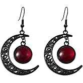 Gothic Moon Earring for Women Purple Crystal Glass Drop Earrings Vintage Black Crescent Earring Punk Style Dark Victorian Earrings Mystery Vampire Jewelry Halloween Witch Outfit Accessories