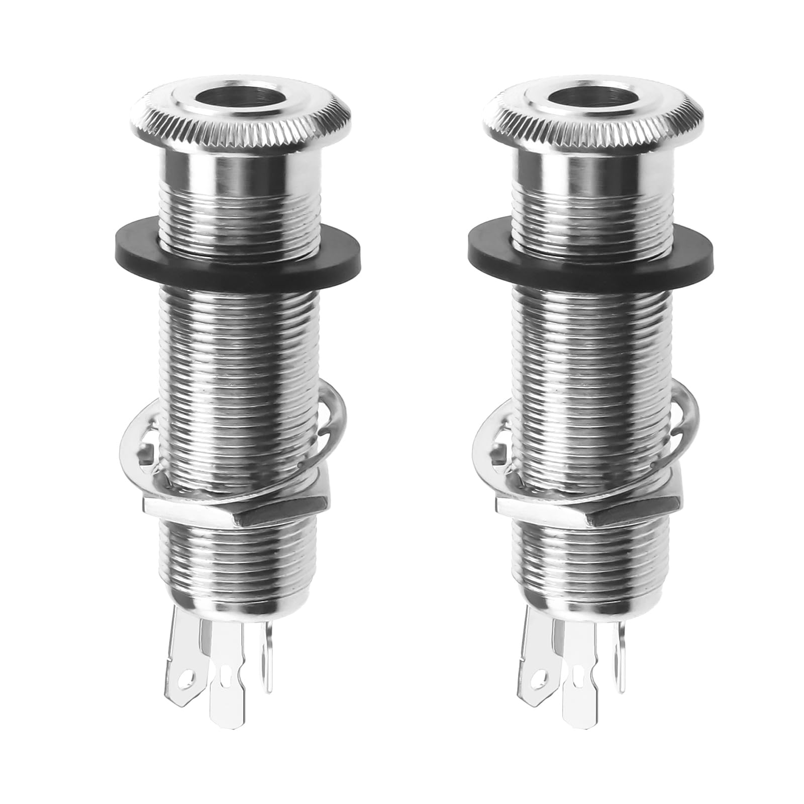Be In Your Mind 2Pcs 6.35mm Stereo Barrel Jack Socket with 4 Pin Guitar Bass 1/4" Barrel Jack Cylinder Input Output Jacks Guitar Accessories Copper Silver