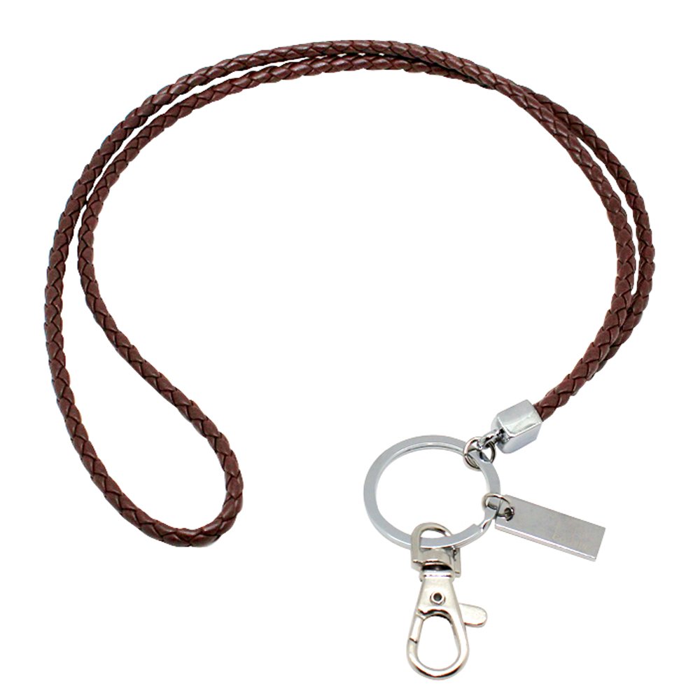Boshiho Office Lanyard, PU Leather Lanyard Neck Strap with Strong Clip and Keychain for Keys, ID Badge Holder, USB (0182-Brown)