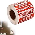 [1 Roll, 500 Labels] 2" x 3" Fragile Stickers Handle with Care Warning Packing/Shipping Labels - Permanent Adhesive