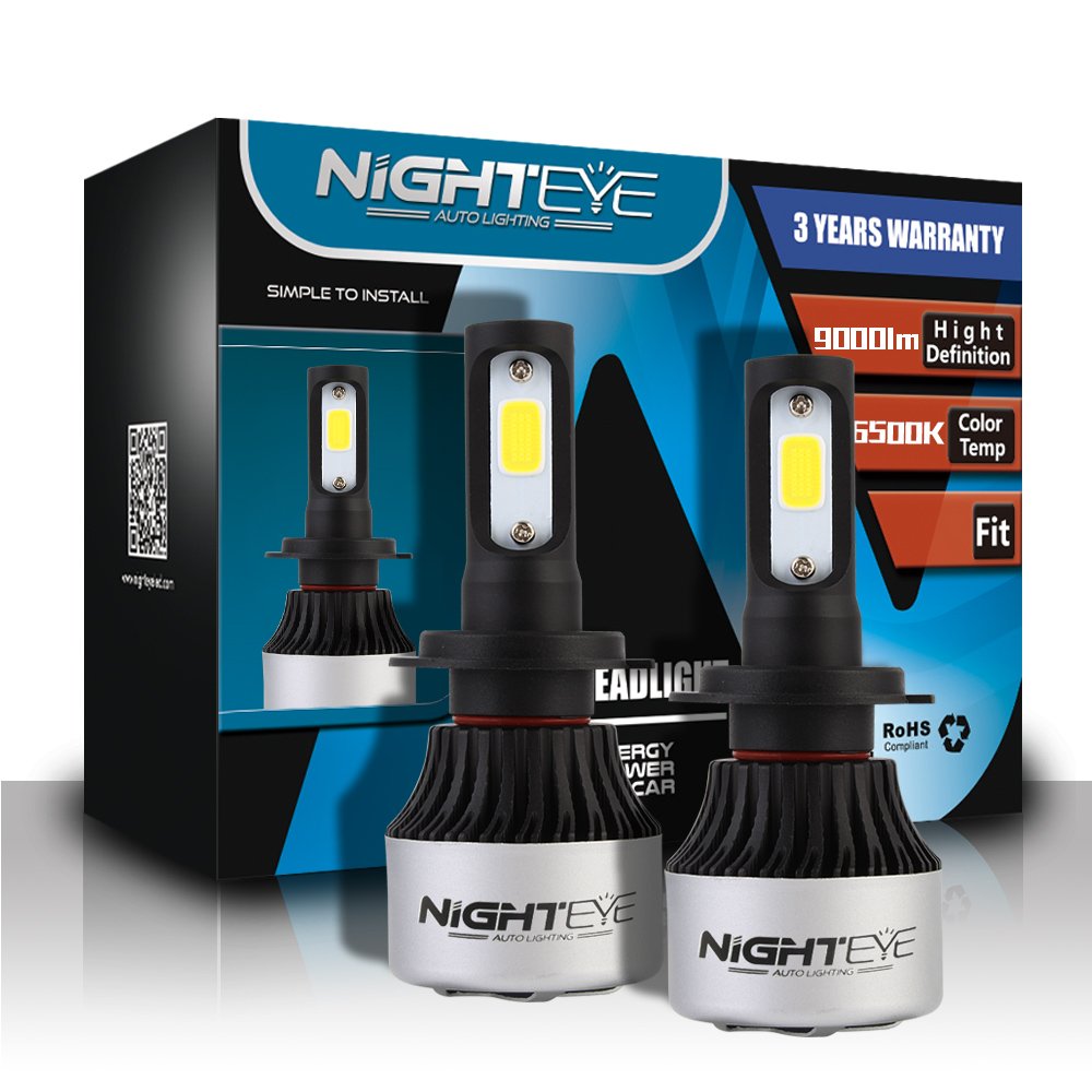 NIGHTEYE Automotive LED Headlight Bulbs - 72w 9000LM/Set 6500K Cool White - 3 Years Manufacture Warranty (H7) — image 1