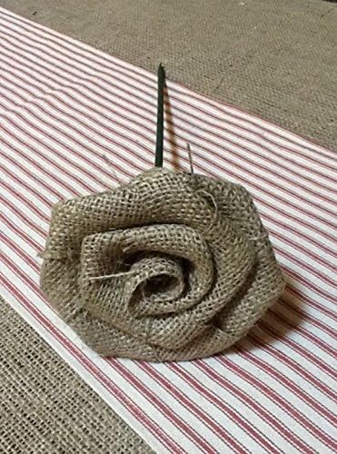 Long Stem Burlap Flower 3.5" Diameter on 12" Stem Rustic Wedding Reception Centerpiece Outdoor Table