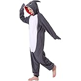 OGU' DEAL Men's Shark Onesie Adult Unisex Animal Cosplay Halloween Costume One Piece Pajamas Homewear Pjs Outdoors Suit