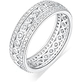 Frbod Chunky Moissanite Wedding Band for Men Women, D Color 0.75-3.1 Carat, Princess/Round Cut Bezel Set Eternity Rings in Sterling Silver, 14K Gold Plated Christmas Valentines Day Jewelry, Size 4-1