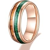 TRUMIUM 8mm Mens Wedding Band Malachite & Wood Inlay Tungsten Carbide Rings Rose Gold Plated Engagement Band Beveled Edges Comfort Fit Size 6-13