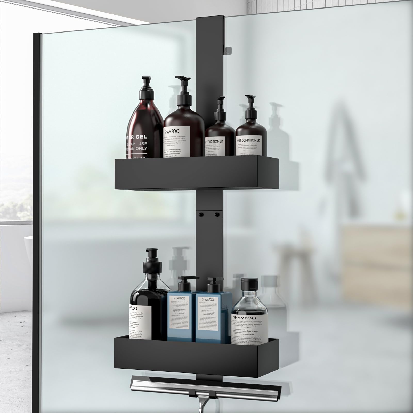 Diwoker Shower Caddy Hanging - 2-Tier Over Door Shower Shelf, Bathroom Storage No Drilling Hanging Shower Organiser Black