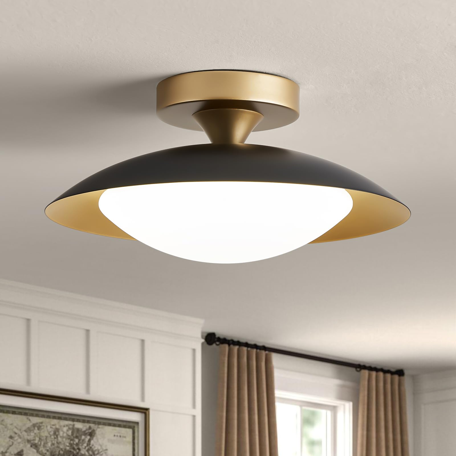 Photo 1 of Dimmable Small Mid Century Modern Flush Mount Ceiling Light with Acrylic Shade,Black and Gold LED Ceiling Lights,5CCT 2700K-6000K Light Fxiture for Hallway Entryway Bedroom Kitchen Laundry Room 11.8in