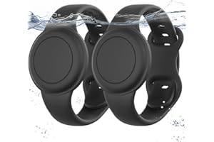 MUCUTY Waterproof 2 Pack Apples AirTags Bracelet for Kid, Hidden Soft Silicone Air Tag Holder Wristband for Kid, Lightweight AirTags GPS Tracker Watch Band for Child -Black+Black