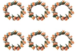 Ochine 6 Pcs Candle Ring Wreath Christmas Rings Artificial Berry Wreaths Green Leaf Mini Candle Holder Fall Decor for Home Candle Sticks Wedding Centerpiece Thanksgiving Christmas Table Decoration