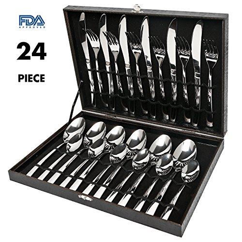 Silverware Set with Highgrade Gift Box,Elegant Life 24Piece Japan Stainless Steel Flatware