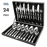 Elegant Life Silverware Set,24-Piece Stainless Steel Flatware Sets High-grade Mirror Polishing Cutlery Sets,Multipurpose Use for Kitchen,Restaurant Tableware Utensil Sets with Gift Box Service for 6