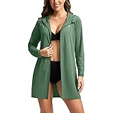 Women's UPF 50+ Swim Cover Up Sun Protection Hoodie Long Jacket SPF Lightweight Beach Cover Ups for Women