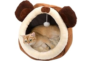 LCYBEM Cat Beds for Indoor Cats - Cat Bed Cave with Removable Washable Cushioned Pillow, Soft Plush Premium Cotton No Deformation Pet Bed, Roomy Bear Cat House Design, Multiple Sizes-M