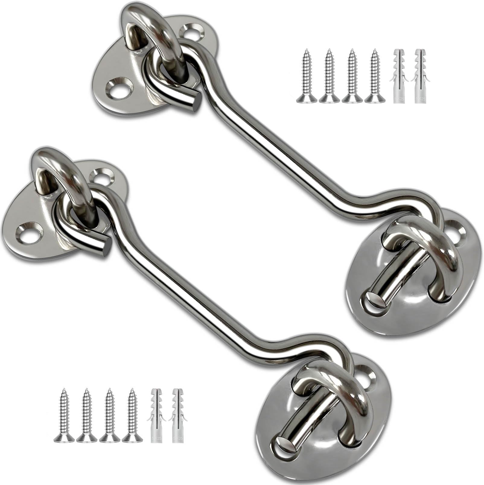 TOPYWMSP Hook and Eye Latch 2Pcs 4 Inch Stainless Steel Cabin Hook for Door,Gate,Window(100mm)